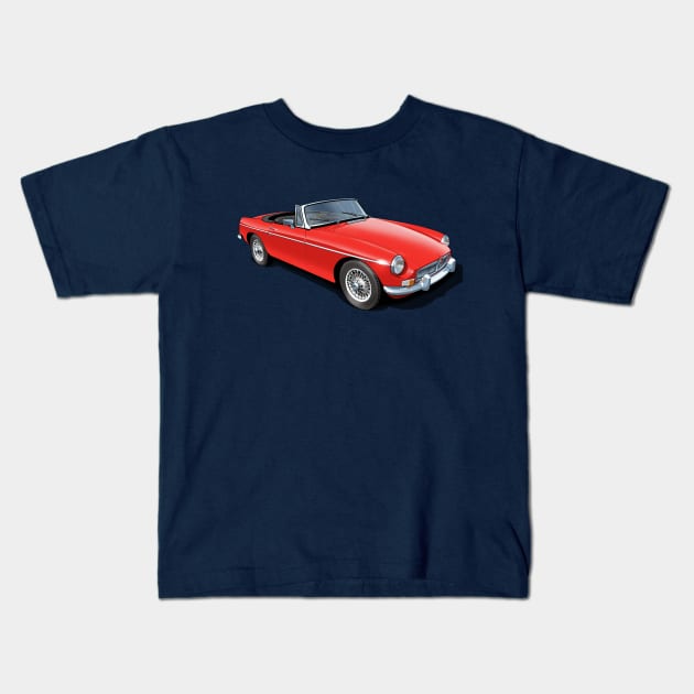 MGB Roadster in flame red Kids T-Shirt by candcretro